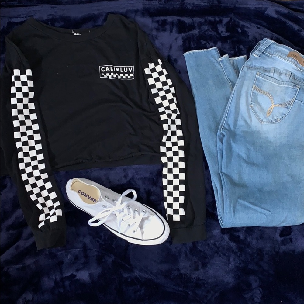 * CALI LUV CHECKERED LONG SLEEVE T